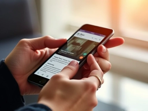 두 손으로 모바일 기기를 들고 블로그 콘텐츠를 스크롤하며 부드럽게 탐색하는 사용자의 클로즈업.