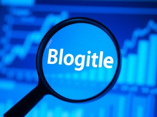 돋보기로 블로그 제목을 자세히 들여다보는 모습