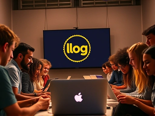 다양한 연령과 배경의 사람들이 모여 노트북 화면을 응시하며 활기차게 소통하는 모습