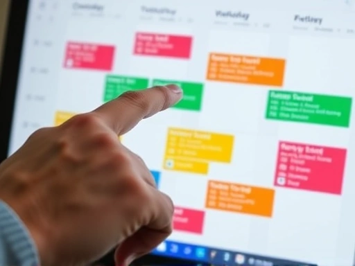 콘텐츠 캘린더 앱 또는 소프트웨어 화면을 클로즈업한 이미지