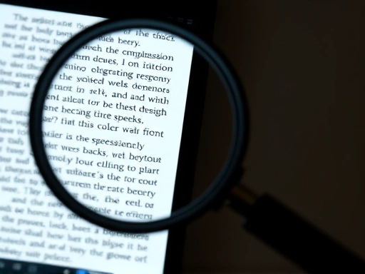 확대된 텍스트 단락이 디지털 기기 화면에 표시되어 있으며, 줄 간격과 자간이 섬세하게 조절된 모습