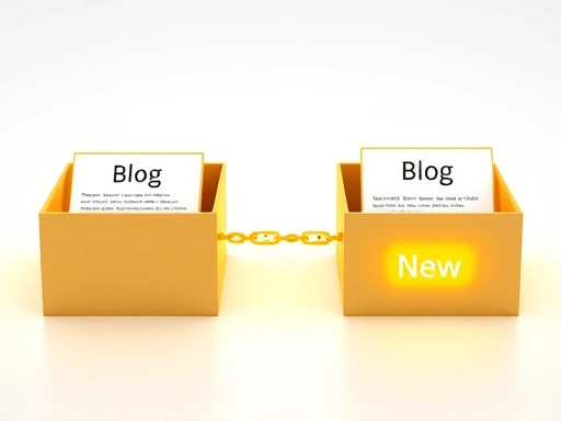 블로그 콘텐츠가 담긴 박스들이 기존 플랫폼에서 새로운 플랫폼으로 깔끔하게 이동하는 애니메이션 효과.