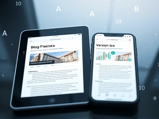 두 개의 다른 버전의 블로그 포스트가 나란히 열린 태블릿과 스마트폰 화면이 클로즈업된 모습