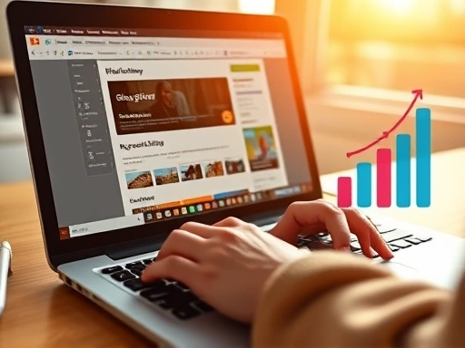 노트북 화면에 열린 블로그 편집기 화면과 그 옆에 키워드 연구 도구(돋보기 아이콘, 그래프)가 보이는 클로즈업 이미지