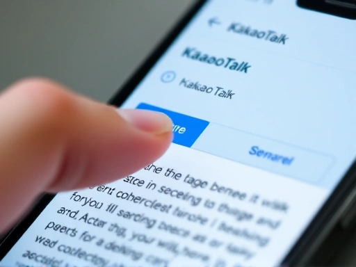 스마트폰 화면에서 블로그 글을 읽던 손가락이 카카오톡 공유 버튼을 탭하는 클로즈업 샷.