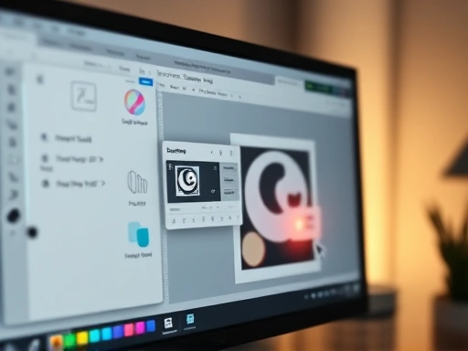 컴퓨터 화면에 여러 디자인 도구들이 열려 있고, 마우스 커서가 썸네일 이미지