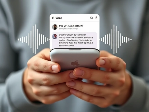 두 손으로 스마트폰을 들고 음성 비서에게 질문하는 모습