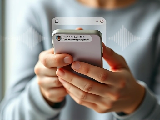 두 손으로 스마트폰을 들고 음성 비서에게 질문하는 모습