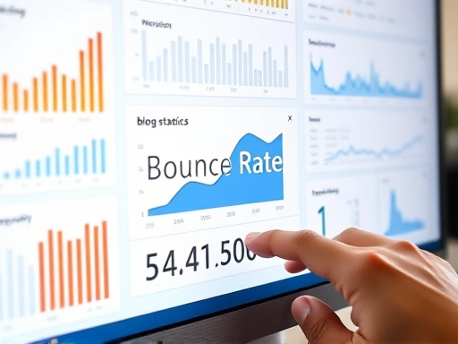 다양한 블로그 통계 지표와 차트가 펼쳐진 컴퓨터 화면을 클로즈업한 모습