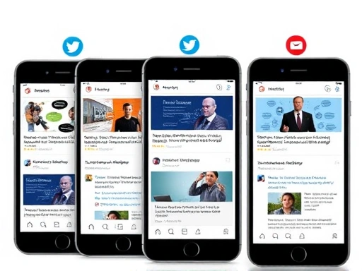 각기 다른 특성을 지닌 스마트폰 화면들이 나열되어 있으며, 각 화면마다 블로그 콘텐츠가 인포그래픽, 숏폼 비디오, 전문 아티클 등 다양한 형태로 변형되어 표시된다.