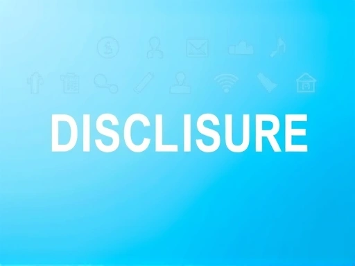 투명한 유리 패널에 'DISCLOSURE'라는 단어가 선명하게 새겨져 있고, 그 뒤로 다양한 마케팅 관련 아이콘들이 희미하게 보이는 이미지