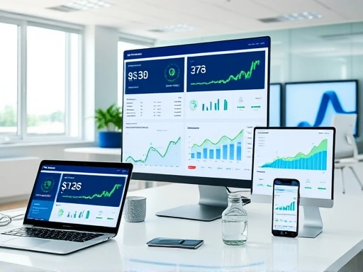 다양한 디바이스(노트북, 태블릿, 스마트폰)에서 제휴 마케팅 대시보드가 열려 있는 모습