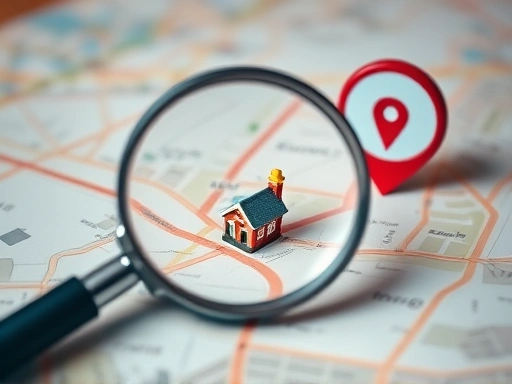 돋보기와 지도, 그리고 웹사이트 아이콘이 함께 있는 클로즈업 샷.