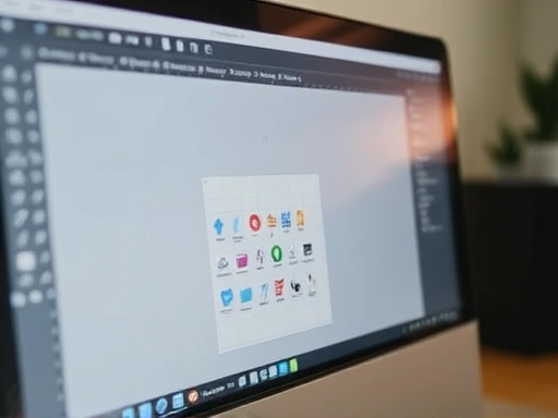 컴퓨터 화면에 파비콘 디자인 과정이 클로즈업되어 보이는 모습