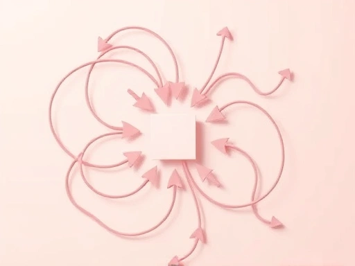 여러 개의 화살표가 구부러지거나 꺾인 채 복잡하게 얽혀 있는 모습