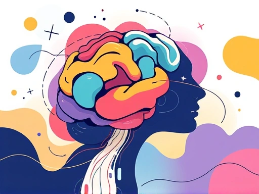 A vibrant illustration of abstract art forms intertwined with subtle brain imagery, symbolizing the connection between creative expression and neurological activity, with a focus on flowing lines and calming colors.
