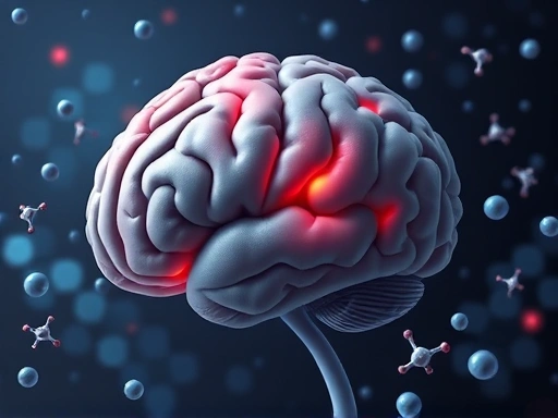 A detailed illustration of a human brain with highlighted areas responsible for attention and executive functions, surrounded by floating neurotransmitter molecules, depicting the neuroscientific causes of attention deficit. The scene should be modern and slightly abstract, focusing on the brain's complexity.