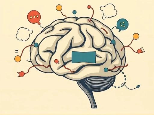 A stylized human brain with various abstract thought bubbles and tangled lines representing cognitive biases, in a muted, thoughtful color palette. Focus on the concept of 'brain traps' and 'cognitive biases'.