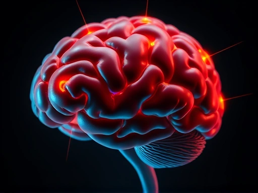 Close-up on a stylized human brain, with specific areas like the amygdala and prefrontal cortex highlighted and connected by glowing lines, symbolizing the development of emotional processing and regulation during adolescence, with a hint of fluctuating emotions represented by subtle color changes around the brain. 