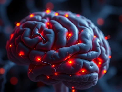 A close-up shot of a brain's neural network, vibrant and interconnected, with small light sources showing active cognitive function, emphasizing clarity and restoration, with a subtle glow representing improved mental sharpness.