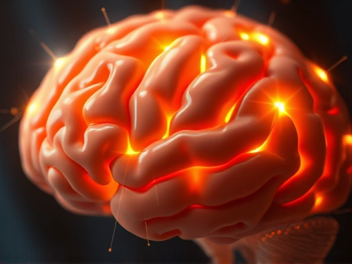 Close-up shot of a human brain with light emanating from specific areas, symbolizing memory consolidation during sleep or new connections forming. Detailed, slightly futuristic style.