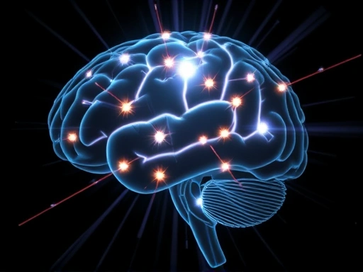 Close-up of a brain silhouette with light rays emanating from different regions, representing active recall and spaced repetition for enhanced learning efficiency.