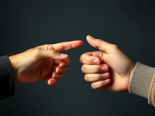 Close-up of two hands from different cultural backgrounds attempting to communicate, one showing a specific gesture, the other trying to understand, symbolizing the challenges and efforts in intercultural emotional communication.