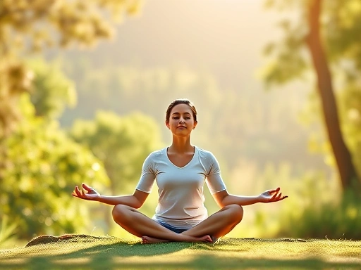 A person sitting calmly, meditating in a serene, natural environment, symbolizing peace and emotional clarity, incorporating keywords like emotional numbness, recovery, and training.