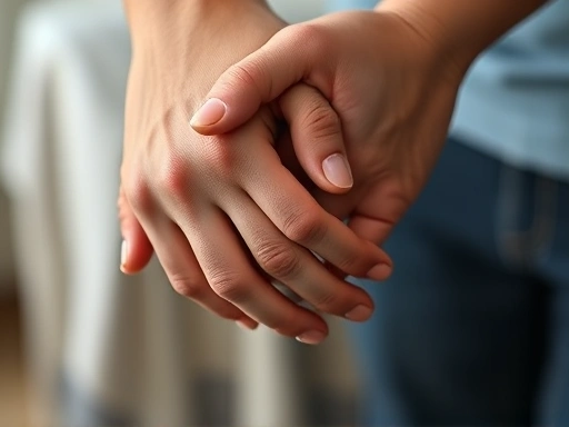 A close-up shot of two hands gently holding, representing trust and emotional security, with a blurred background suggesting intimacy. Includes keywords: secure attachment, intimacy, trust.