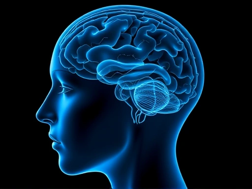Close-up of a human head in profile, showing neural pathways slowly mending and calming, representing brain recovery and resilience after heartbreak, with a serene expression.