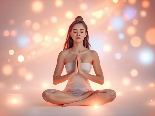 A peaceful person meditating, surrounded by a gentle flow of abstract, soft-colored lights symbolizing various emotions and their recognition through mindfulness.