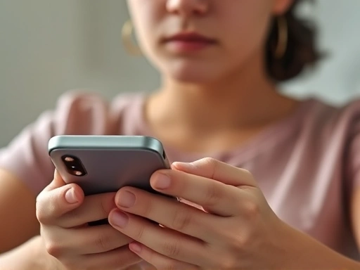 Close-up of a person meditating or engaging in a mindful activity, looking calm and detached from their phone, symbolizing digital well-being.