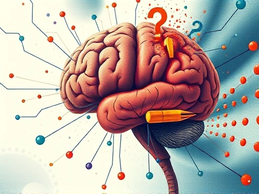 An abstract illustration representing the brain's reward system and procrastination, with connections between prefrontal cortex and limbic system, showing dopamine pathways. The image should convey conflict and effort.