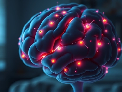 Close-up of a brain's neural networks subtly glowing, illustrating memory consolidation during deep sleep after learning, with a hint of a quiet bedroom.