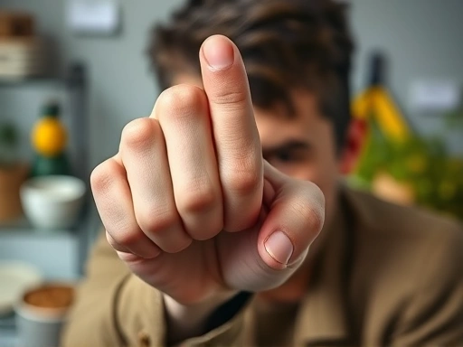 Close-up of a person's hand making a difficult decision, showing visible mental effort on their furrowed brow, against a blurred background of daily tasks, symbolizing willpower depletion and strategies for overcoming it.