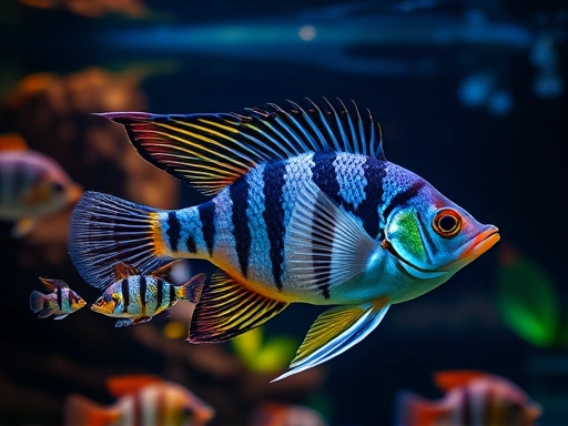 A visually stunning, high-definition image capturing the full lifecycle of an Angelfish, from tiny fry to a majestic adult, showcasing various growth stages in a beautifully maintained freshwater aquarium. Focus on the graceful fins and vibrant patterns.