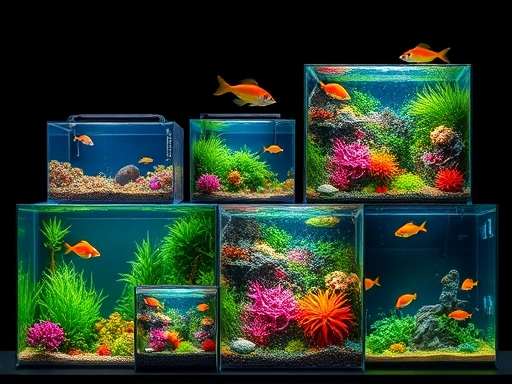 A visually appealing image showcasing a diverse range of aquariums, from small to large, with various fish and vibrant aquatic plants, emphasizing the scale and beauty of different tank sizes, with a subtle hint of energy efficiency, suitable for SEO. 