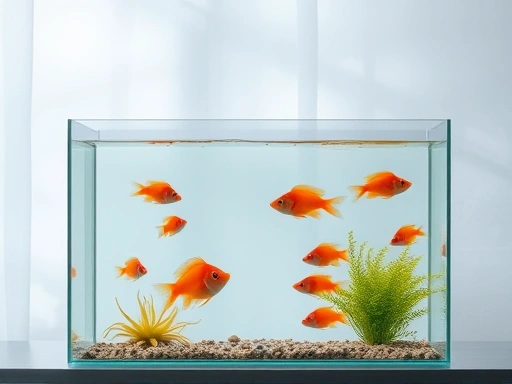 A pristine, well-maintained fish tank with clear water and healthy fish, contrasting with a subtle, cloudy background representing bad odor, showing a sense of relief and clean environment. Focus on freshness and success.