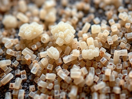 Close-up view of beneficial bacteria colonies on aquarium filter media, emphasizing the microscopic but vital role in the nitrogen cycle and water purification.