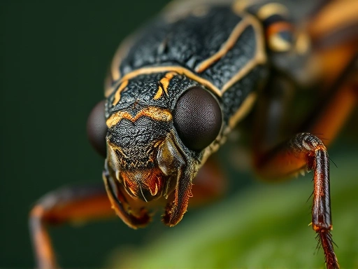 A close-up shot of a single insect, perhaps a beetle or a moth, exhibiting physiological changes or stress due to environmental shifts, with detailed texture and expression.