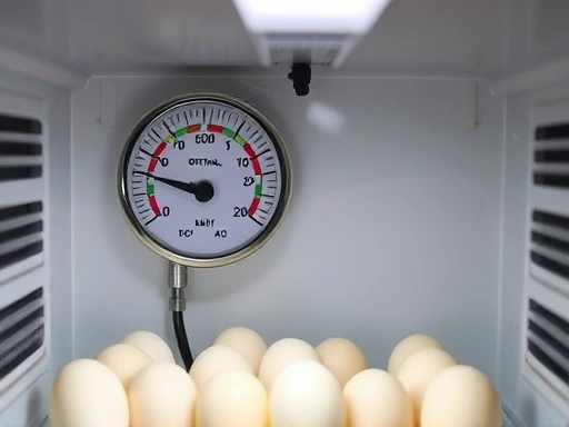 A close-up of a thermometer and hygrometer displaying optimal temperature and humidity readings inside a small, well-ventilated insect egg incubator, focusing on controlled conditions for high hatching rates.