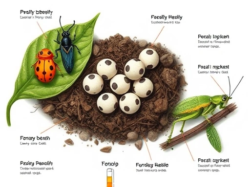 A detailed illustration of various insect eggs (e.g., butterfly, beetle, grasshopper) nestled in different natural environments (leaf, soil, twig), with subtle indications of temperature and humidity variations. Focus on a clear, scientific yet visually appealing aesthetic, emphasizing insect egg survival and environmental factors.