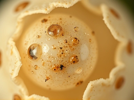 A close-up macro shot showing the intricate texture of an insect egg, perhaps with tiny water droplets or fine dust, highlighting the vulnerability and resilience of its outer shell against environmental elements influencing insect egg survival.