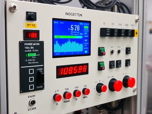 Close-up shot of a sophisticated control panel for an insect breeding automation system, displaying sensor data, power relays, and a user interface with clear numerical readouts and functional buttons.