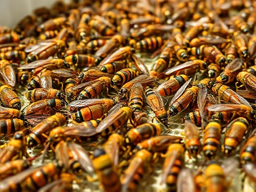 A close-up shot of a thriving insect farm, with healthy insects actively reproducing in optimized conditions, showing dense populations and signs of high reproduction efficiency. Natural lighting, vibrant insect life.
