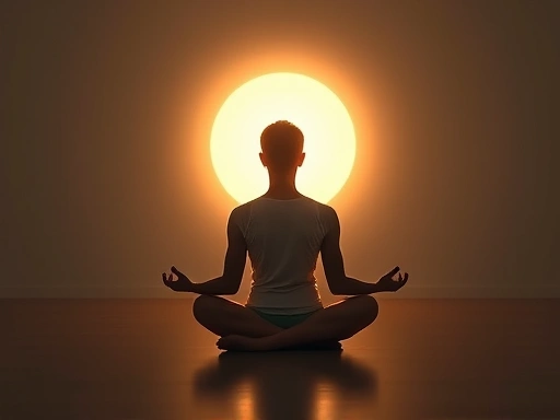 A person sitting calmly in a brightly lit, minimalist meditation space, with a soft glow around them, symbolizing inner peace and clarity, incorporating SEO keywords like 