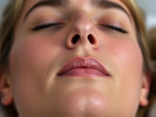 Close-up of a person's relaxed face during a yoga nidra session for deep sleep and insomnia relief.