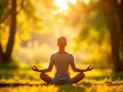 A person meditating in a peaceful, natural setting, surrounded by soft light, symbolizing stress reduction and hormonal balance from meditation.