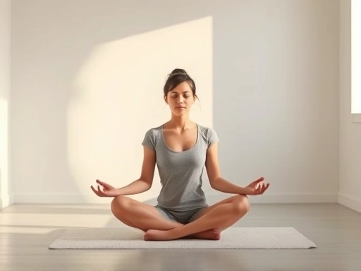 A peaceful person meditating in a serene, minimalist room with soft lighting, illustrating the beginning of a meditation journey.