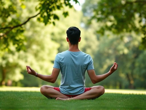 A person meditating peacefully in a calm, green outdoor space, symbolizing breaking free from addiction and achieving self-control for smoking and drinking cessation.